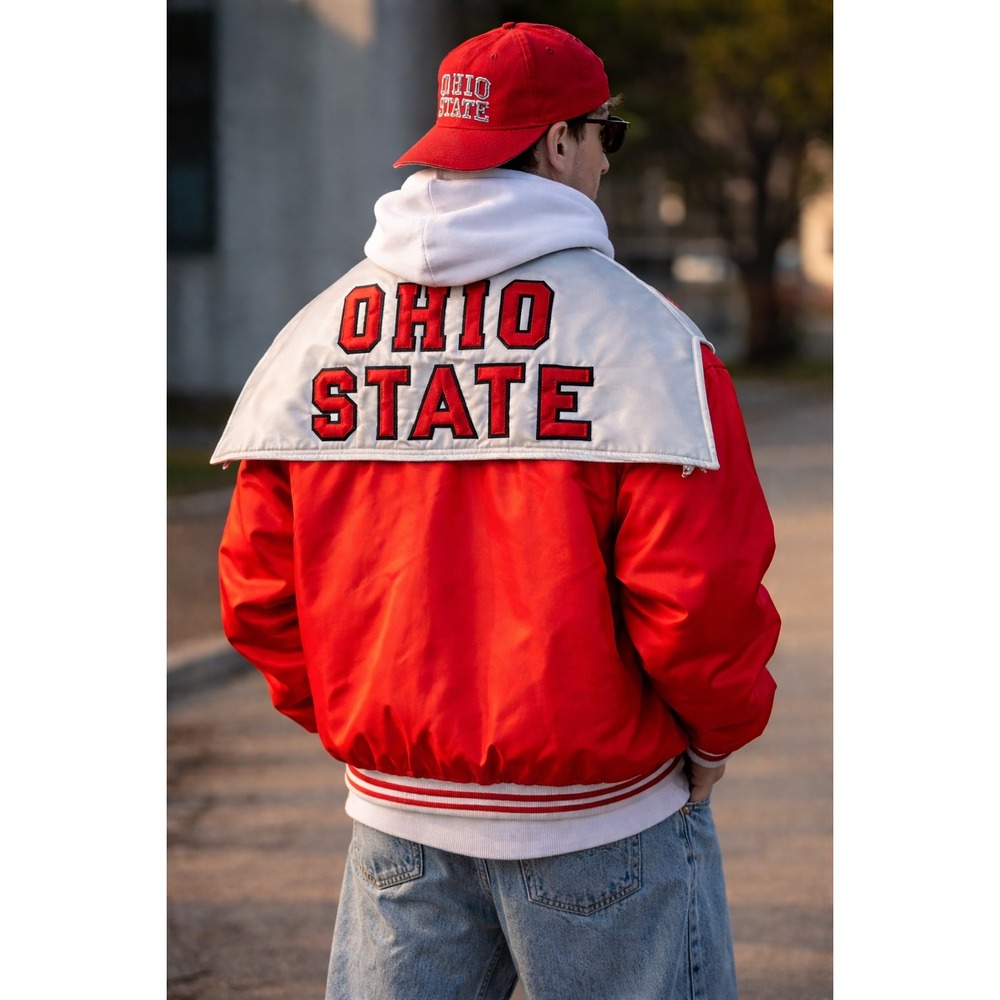 Vintage Ohio State Jacket Holloway USA Red‎ Satin Snap Varsity Mens L90s
